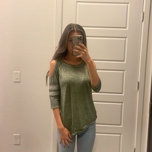 Shoulder Cutout Green Top